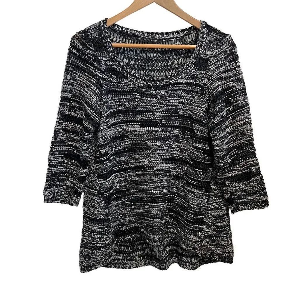 Eileen Fisher Loose Knit Hi Lo 3/4 Sleeve Sweater Size S